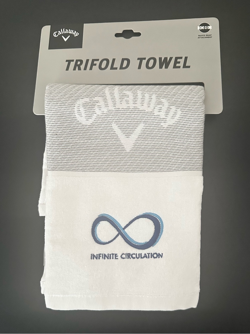 New•Callaway Trifold Towel and Callaway Chrome Soft White 3 pack Golf Balls.
